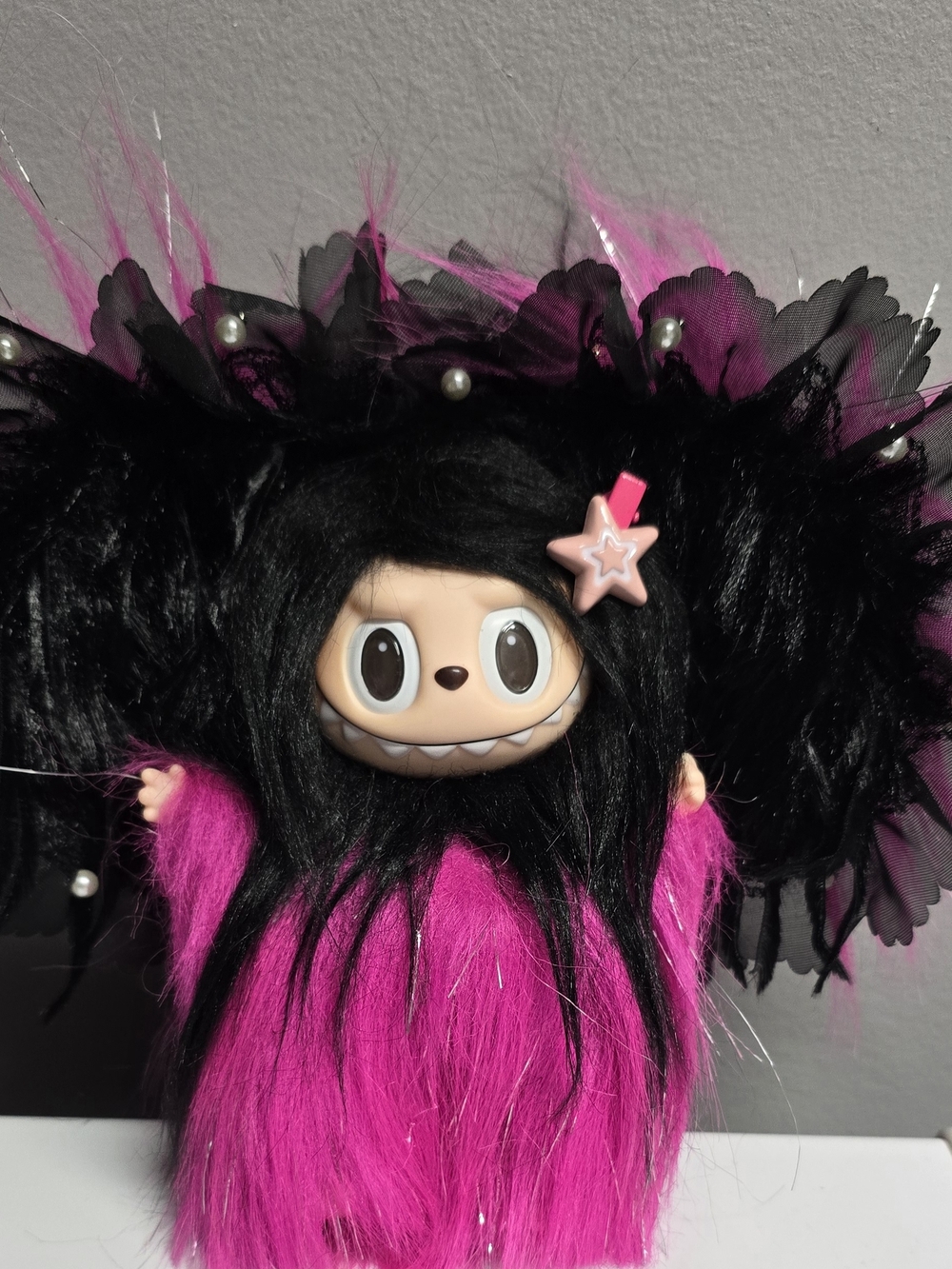 Hot Pink & Black Emo Hair Labubu